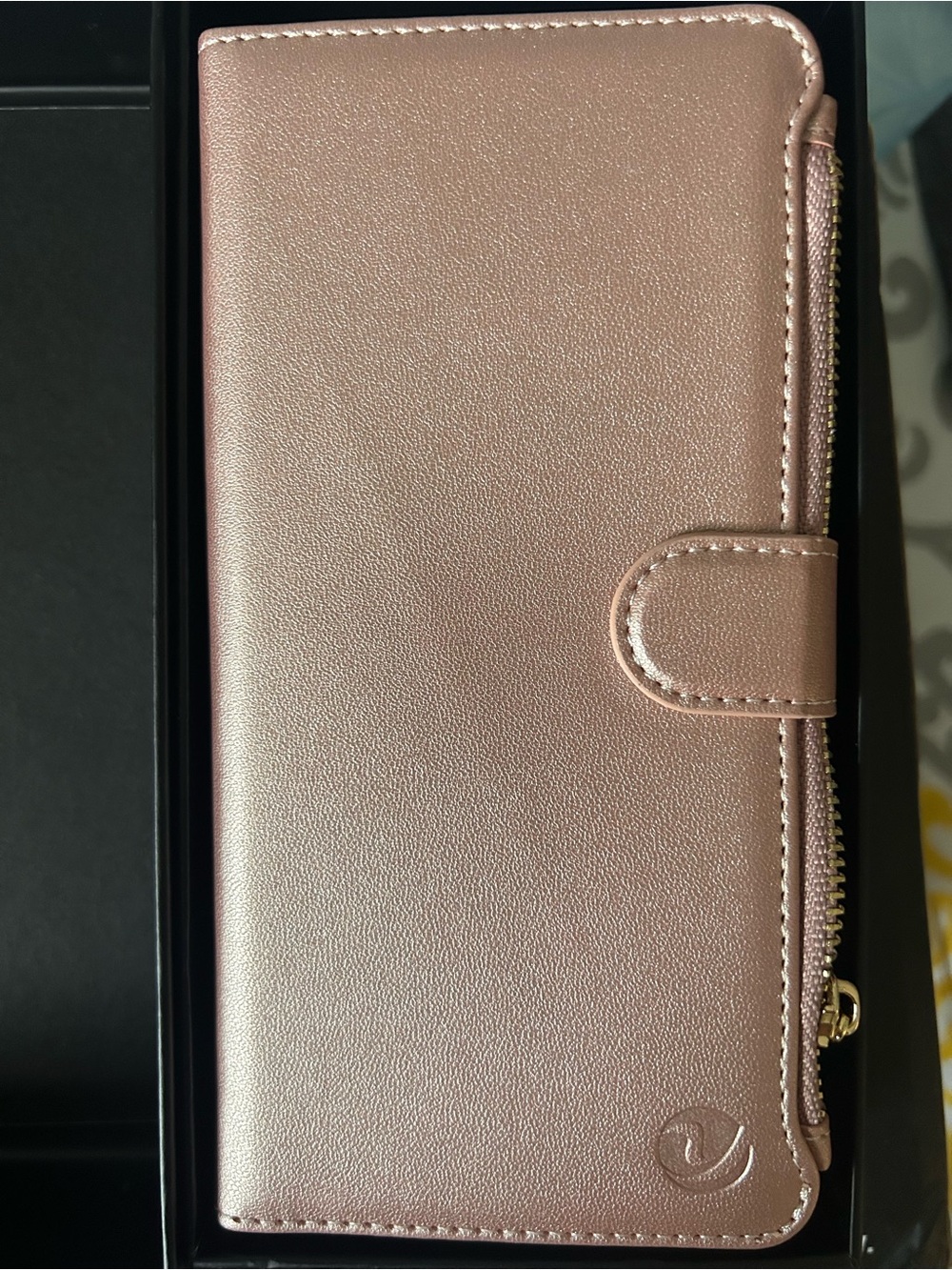 Rose Gold Zip-Around Wallet Phone Case with Wristlet Strap